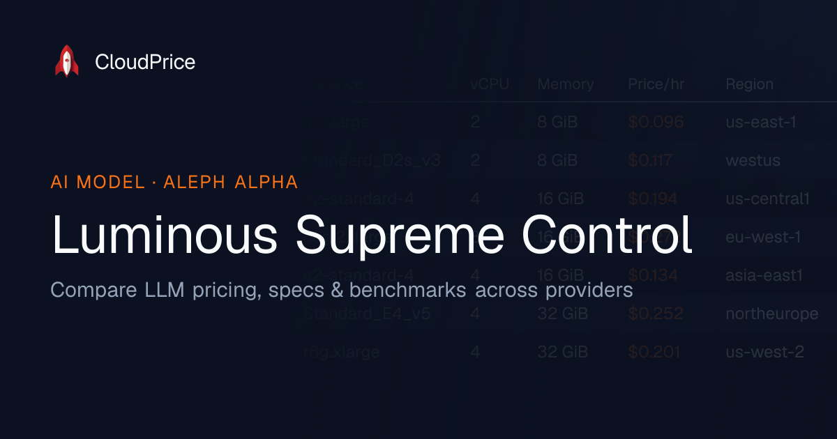 Luminous Supreme Control pricing & specs — Aleph Alpha | CloudPrice