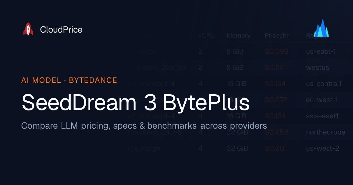 SeedDream 3 BytePlus pricing & specs — ByteDance | CloudPrice