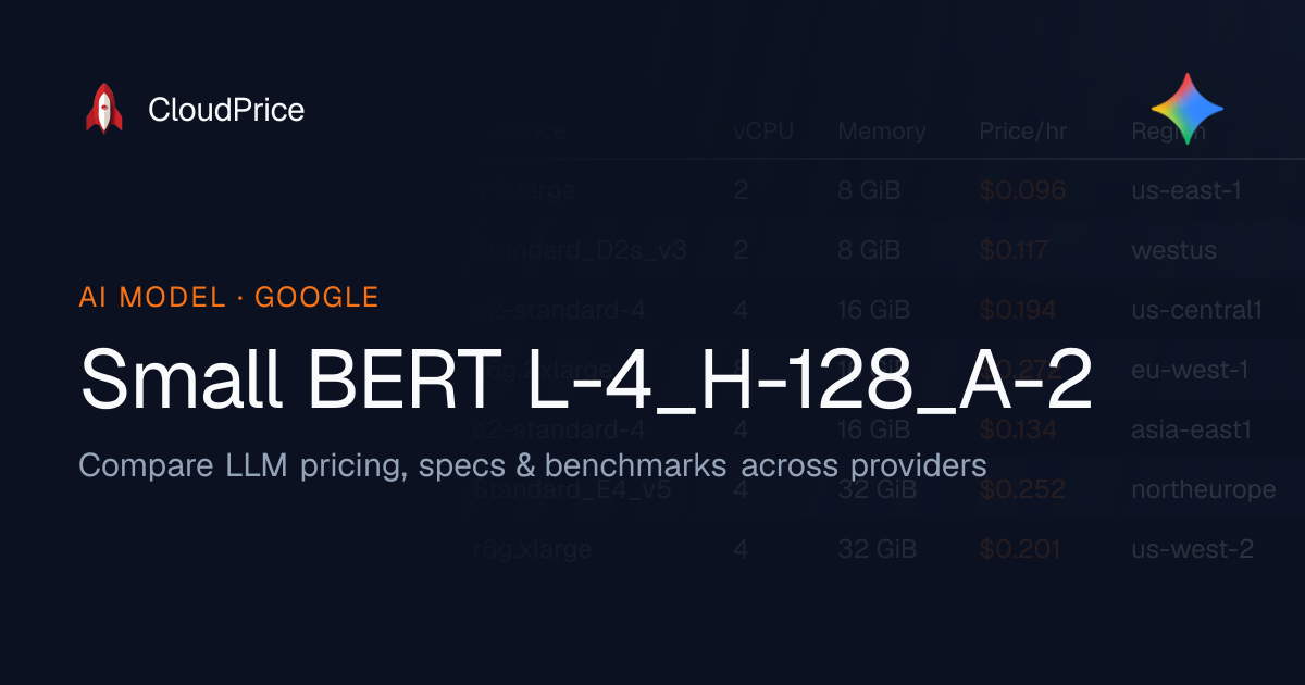 Small BERT L-4_H-128_A-2 pricing & specs — Google | CloudPrice