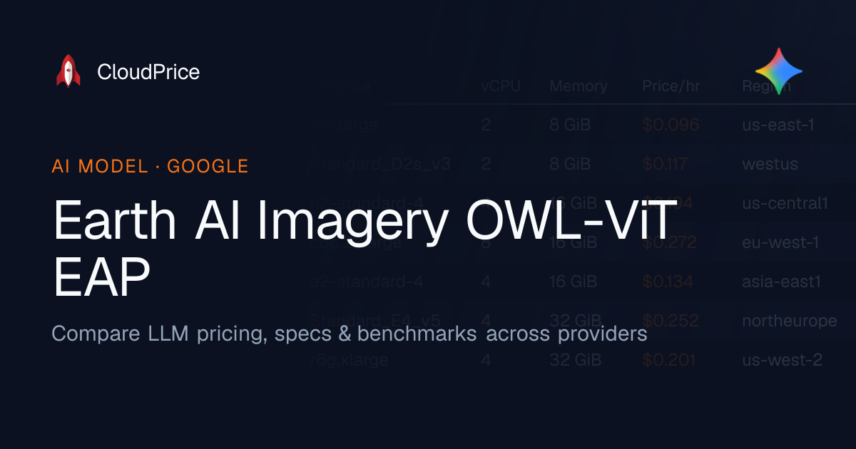 Earth AI Imagery OWL-ViT EAP pricing & specs — Google | CloudPrice