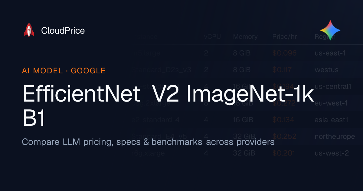 EfficientNet V2 ImageNet-1k B1 pricing & specs — Google | CloudPrice