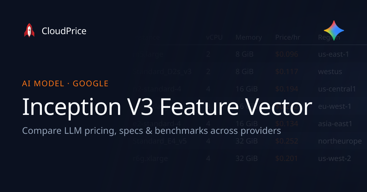Inception V3 Feature Vector pricing & specs — Google | CloudPrice