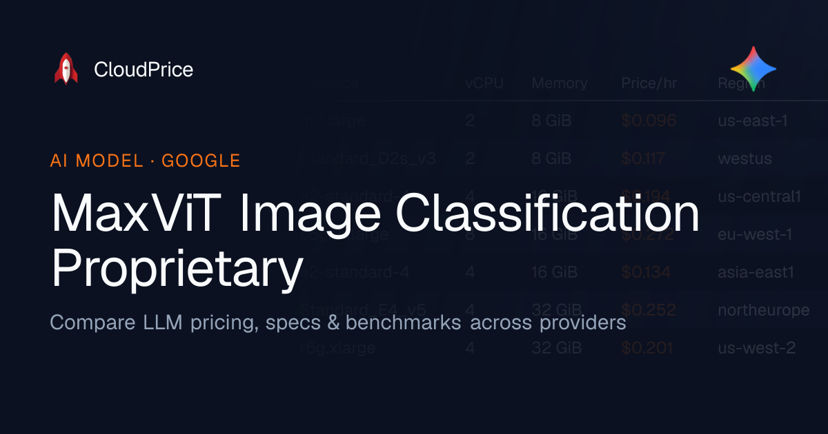 MaxViT Image Classification Proprietary pricing & specs — Google ...