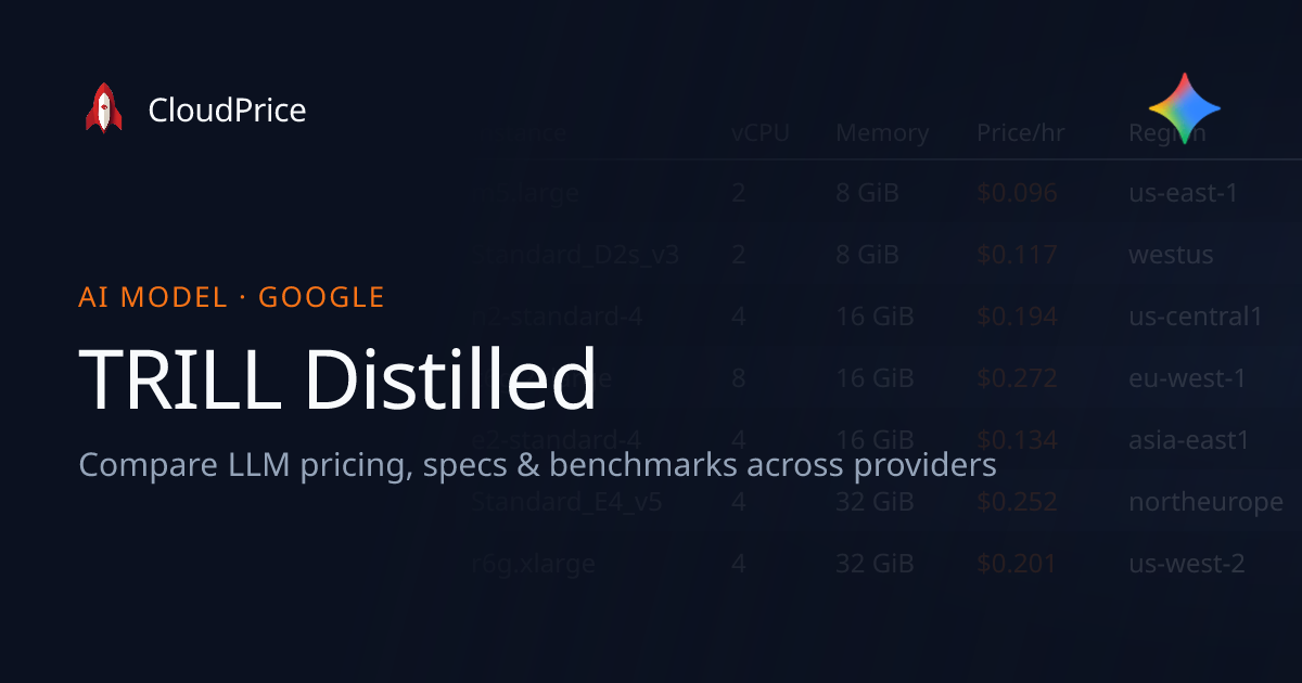 TRILL Distilled pricing & specs — Google | CloudPrice