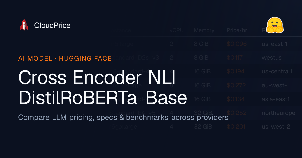 Cross Encoder NLI DistilRoBERTa Base pricing & specs — Hugging Face ...