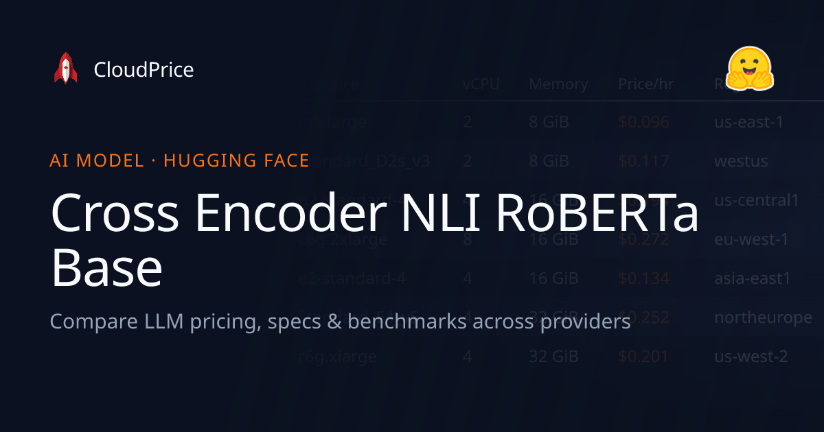 Cross Encoder NLI RoBERTa Base pricing & specs — Hugging Face | CloudPrice