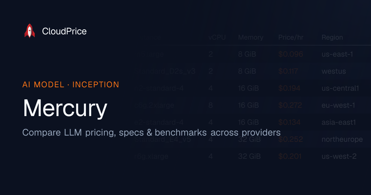 Mercury pricing & specs — Inception | CloudPrice