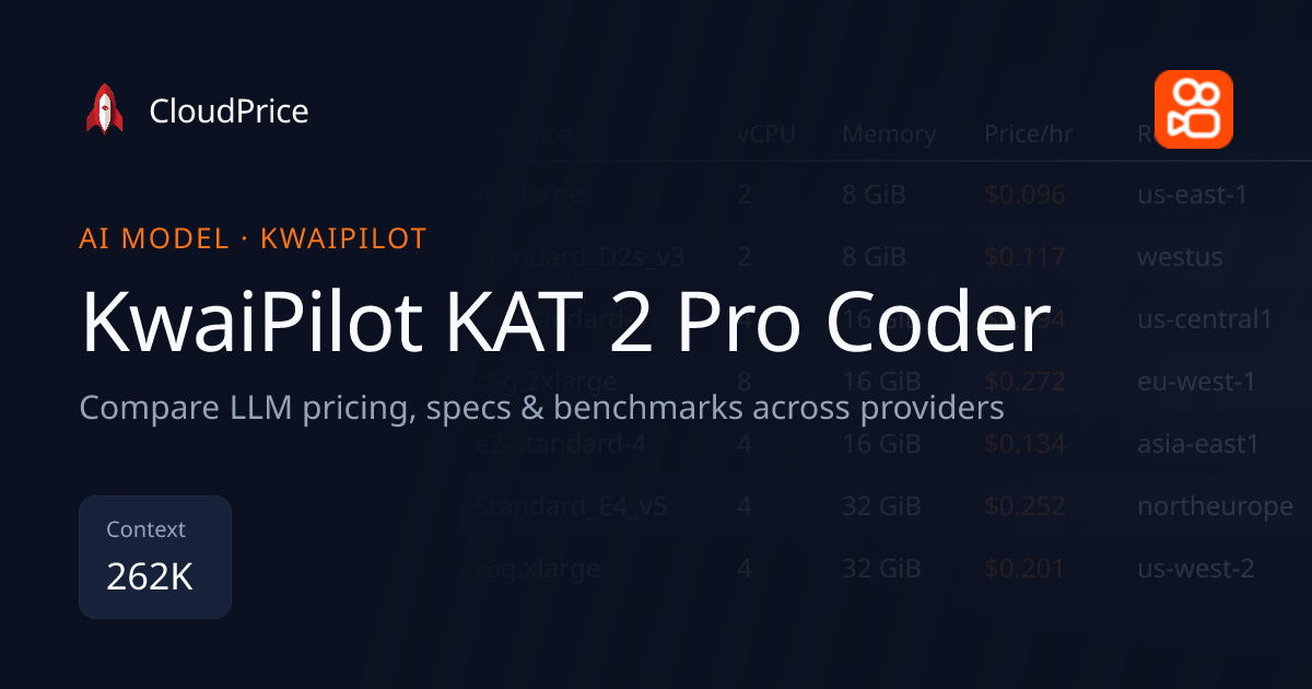 KwaiPilot KAT 2 Pro Coder pricing & specs — KwaiPilot | CloudPrice
