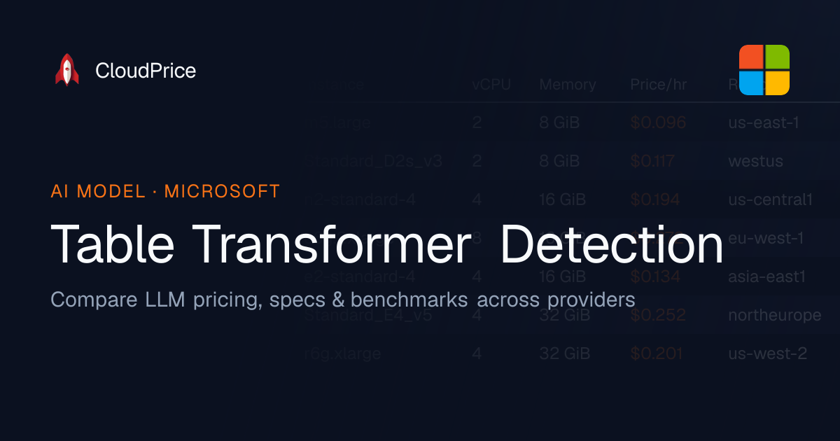 Table Transformer Detection pricing & specs — Microsoft | CloudPrice