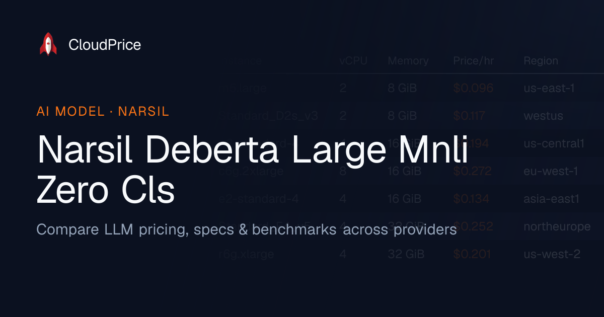 Narsil Deberta Large Mnli Zero Cls pricing & specs — Narsil | CloudPrice