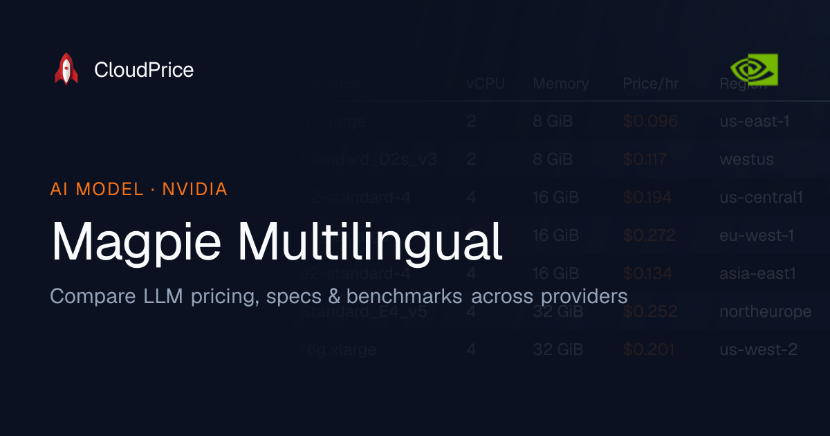 Magpie Multilingual pricing & specs — NVIDIA | CloudPrice