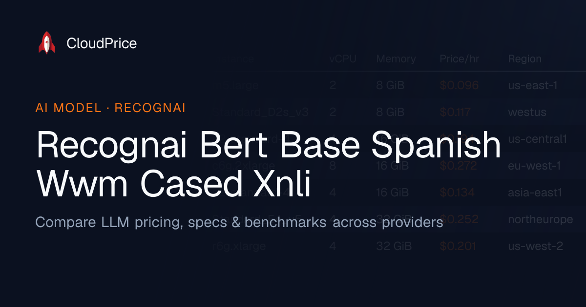 Recognai Bert Base Spanish Wwm Cased Xnli pricing & specs — Recognai ...