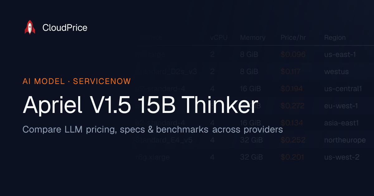 Apriel V1.5 15B Thinker pricing & specs — Servicenow | CloudPrice