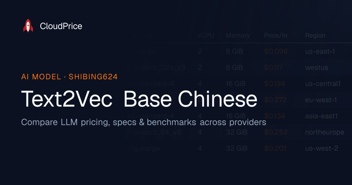 Text2Vec Base Chinese pricing & specs — Shibing624 | CloudPrice