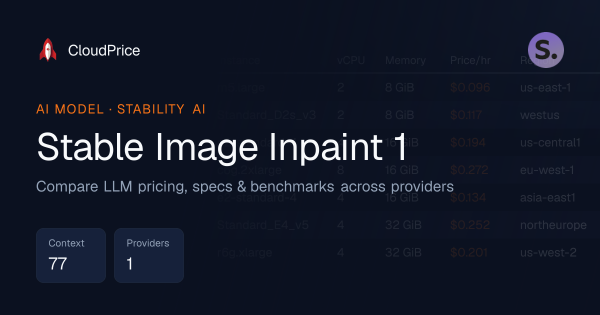 Stable Image Inpaint 1 pricing & specs — Stability AI | CloudPrice