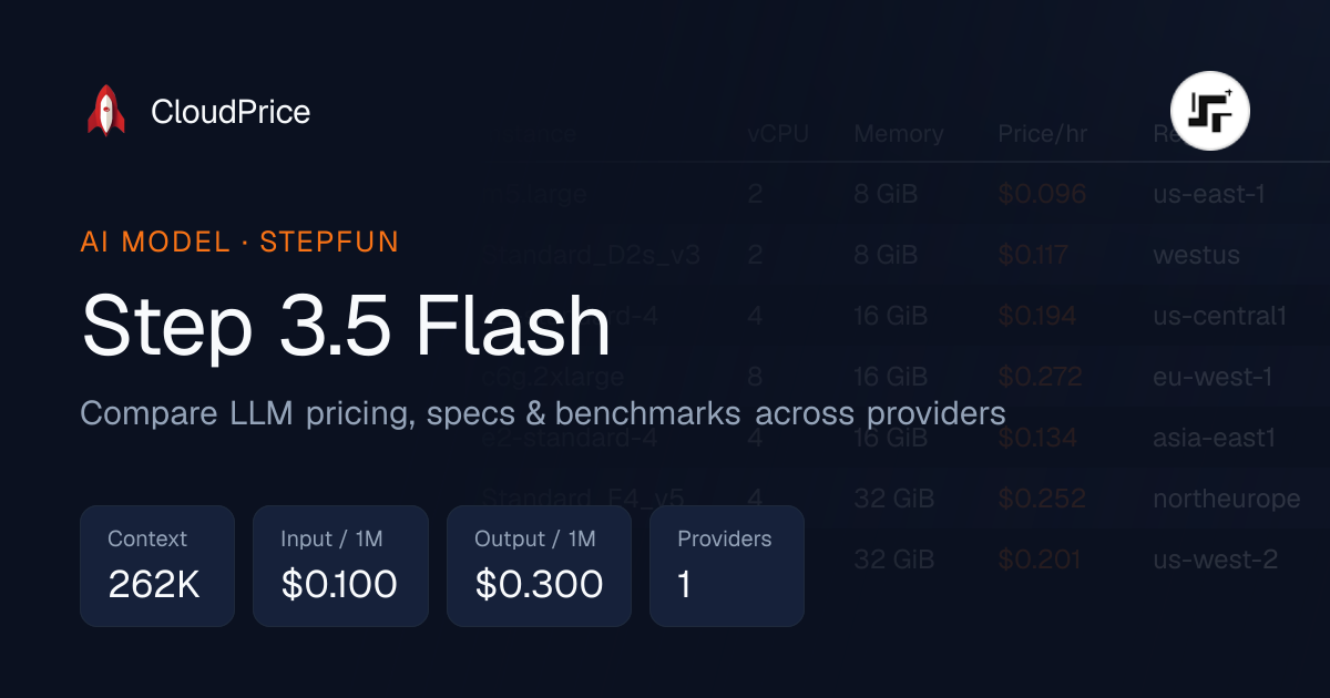 Step 3.5 Flash pricing & specs — StepFun | CloudPrice