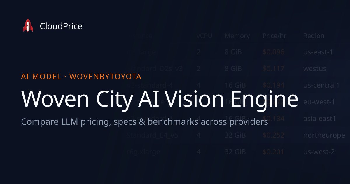 Woven City AI Vision Engine pricing & specs — Wovenbytoyota | CloudPrice